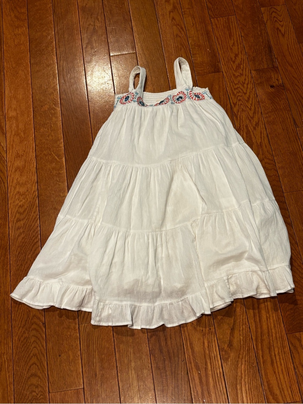 Boden White Embellished Tiered Sundress with Multicolor Embroidery girls 5-6